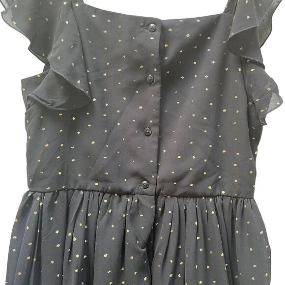 Pippa & Julie black with gold dot sparkle flutter sleeve chiffon dress size 12 - Picture 4 of 9